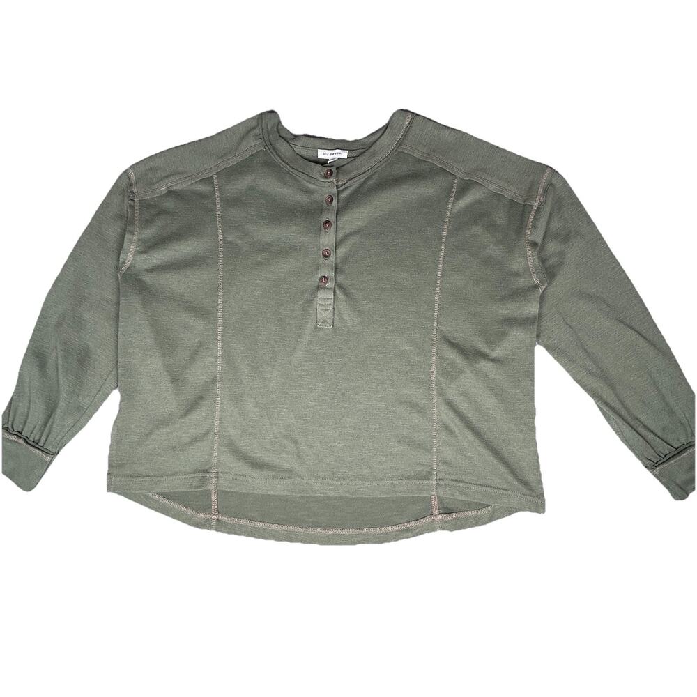 Blu Pepper Forest Green Women’s Sz L Top Henley contrast stitching